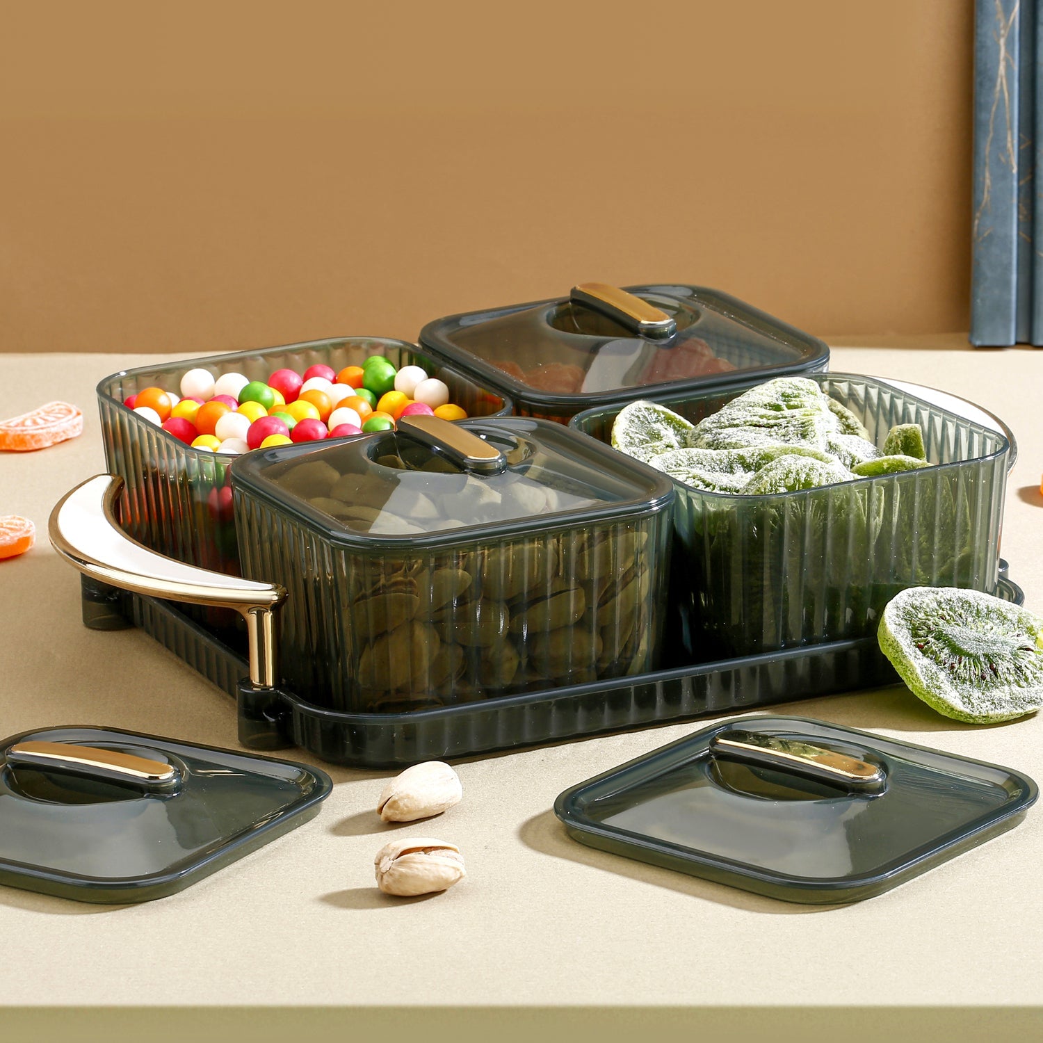 Liger Compartment Dryfruit Tray with Cover Liger Compartment Dryfruit Tray with Cover